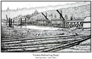 Cavalera Railroad Log Dump, Gig Harbor early 1900s pen&ink by Mary E. Smith, Dec. 2011